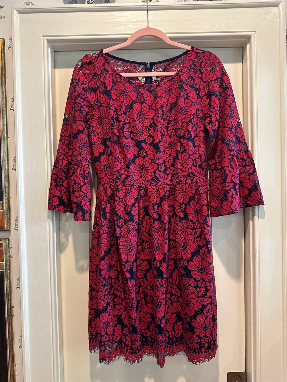 Plenty by Tracy Reese Navy and Fuchsia Floral Lace Fit-and-Flare Dress